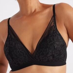 KNIX Lace Deep V Bralette‎ Bra Size XL+ Wireless Lightly Lined Black Floral